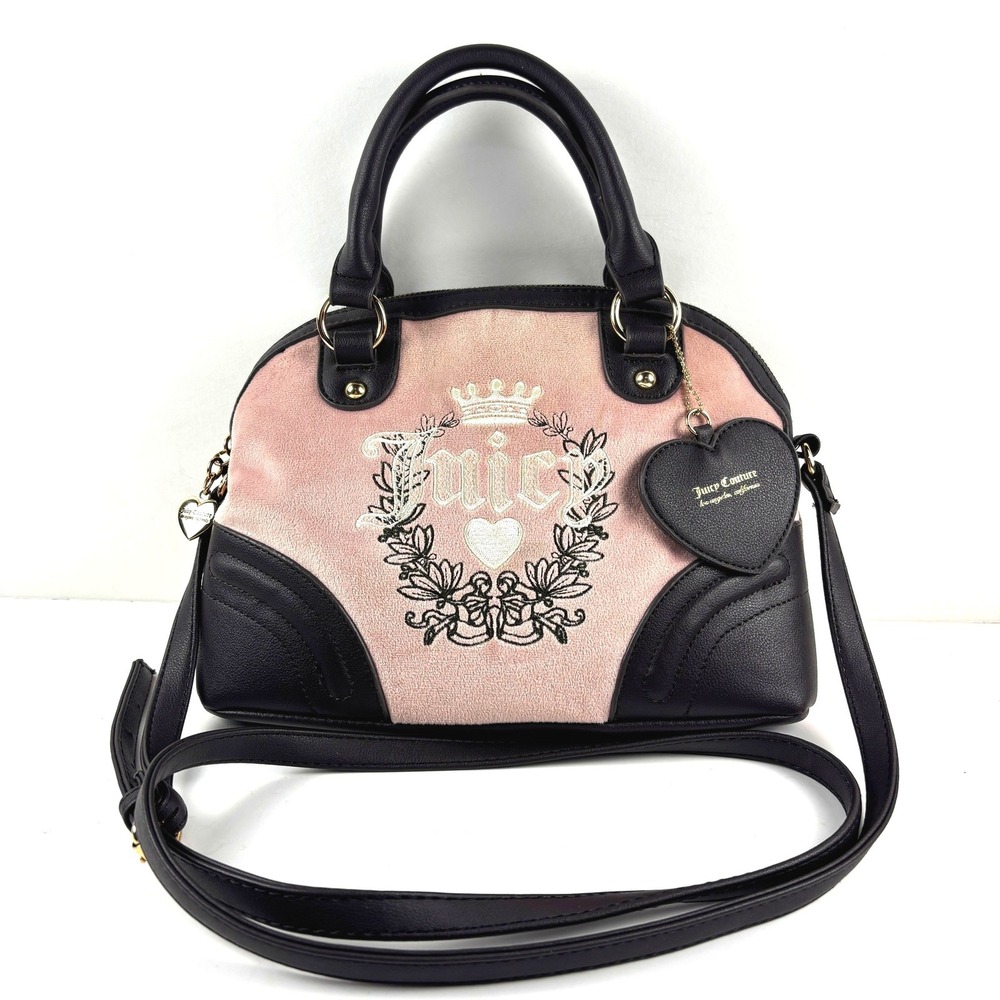 Juicy Couture Satchel Velour Satchel Pink Black Crossbody Bag Y2K Barbiecore